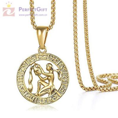 Fashion zodiac sign gold plated necklace